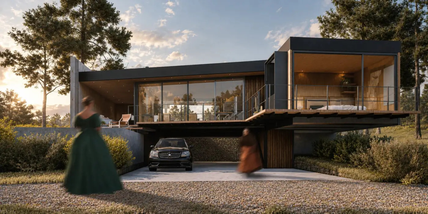Casa de descanso en Cahuil — fachada y acceso bajo la vivienda
